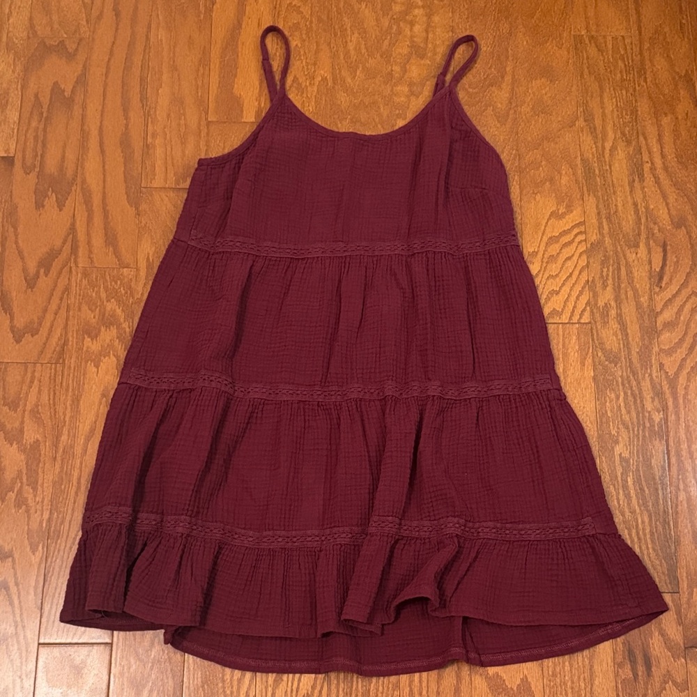 Burgundy Maroon Sleeveless Gauze Tiered Dress M